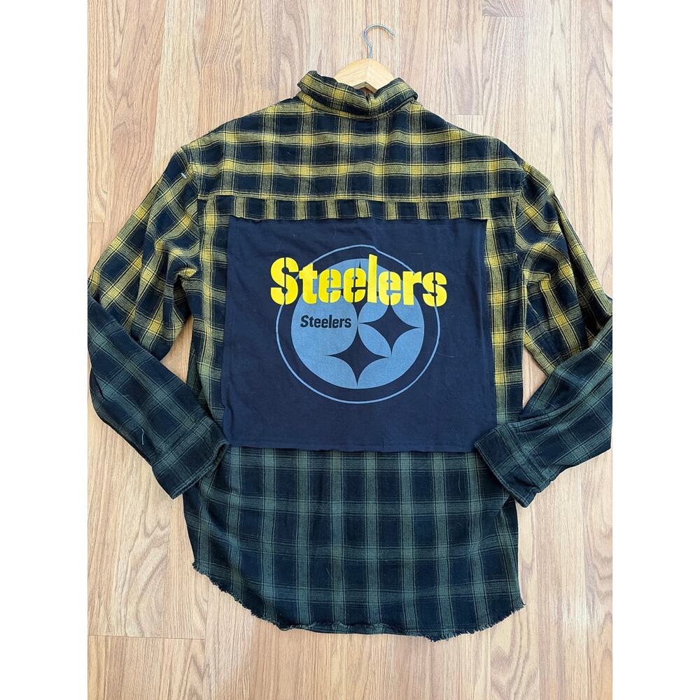 Steelers Upcycled Flannel Shirt Unisex Size Medium M